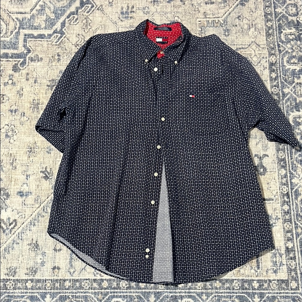 Tommy Hilfiger Blue and Red Casual Button Down Shirt